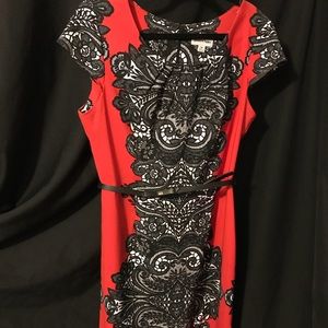 Black, white and red dress.